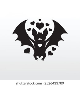 Lindo murciélago negro amor corazón alas silueta Clipart sublimación diseño de Ilustración vectorial imprimible