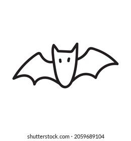 Cute black bats drawn in doodle style. Vector black silhouette illustration isolated on white background.