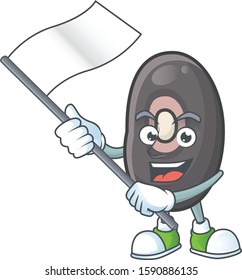 cute black beans cartoon character design holding a flag