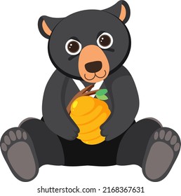 Cute black bear in flat cartoon style illustration