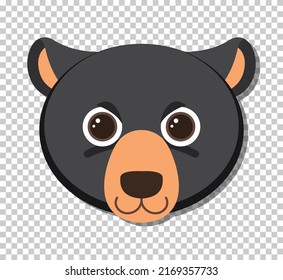 Cute black bear head in flat cartoon style illustration