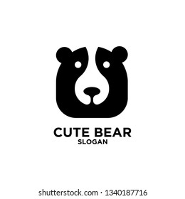 Cute black bear head logo icon designs vector illustration