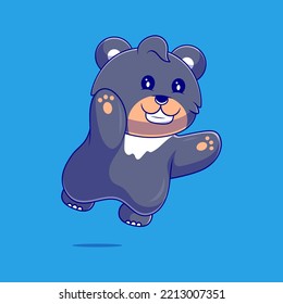 cute black bear illustration jumping suitable for mascot sticker and t-shirt design