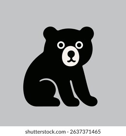 A cute black bear sits with big eyes. Ideal for design or kids art.