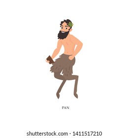 Cute black bearded smiling greek god Pan