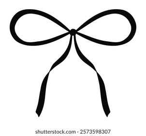Cute black bow isolated on white background. Vector illustration of simple ribbon bow-knot in minimalist style