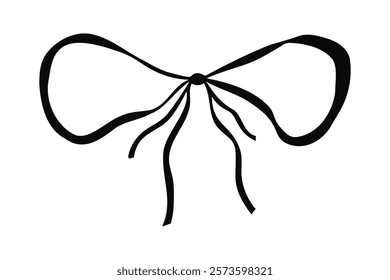 Cute black bow isolated on white background. Vector illustration of simple ribbon bow-knot in minimalist style