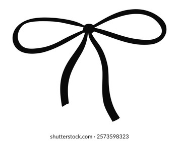 Cute black bow isolated on white background. Vector illustration of simple ribbon bow-knot in minimalist style