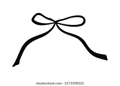 Cute black bow isolated on white background. Vector illustration of simple ribbon bow-knot in minimalist style