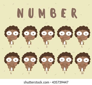 Cute black boy learn number and counting with kids hand showing the number one to ten.