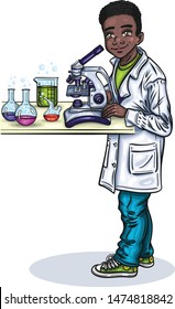 Cute black boy in scientist costume