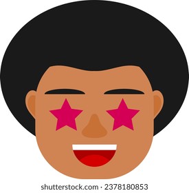 Cute black boy with stars in the eyes. Black boy avatar. Black boy emoji.