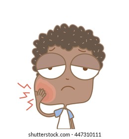 Cute black boy toothache on white background,illustration.