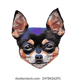 Nette schwarze und braune Chihuahua Illustration.Hundeporträt von der Vorderseite isoliert auf einem weißen Hintergrund. Vektorgrafik Bild zum Bedrucken einer beliebigen Fläche.