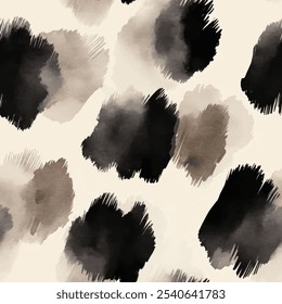 Cute black brush strokes on cream watercolor background seamless pattern with color brush strokes. watercolor background. Watercolor print in rustic vintage style, textile or wallpapers.