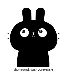 Cute black bunny rabbit hare silhouette icon. Cute kawaii cartoon character. Happy Easter Valentines Day. Baby greeting card tshirt notebook sticker print. White background. Flat design. Vector