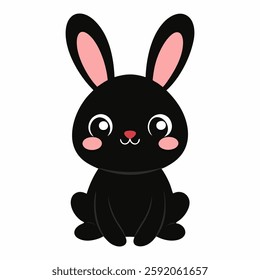 Cute black bunny rabbit hare silhouette icon. Pink cheeks. Cute kawaii cartoon character. Happy Easter Valentines Day. Baby Greeting card tshirt notebook sticker print. vector