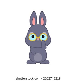 Cute black bunny wearing eyeglasses. Flat cartoon illustration of a funny teacher rabbit isolated on a white background. Vector 10 EPS.