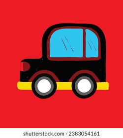 Cute black car red background