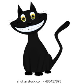 cute black cartoon cat smiling vector illustration