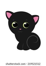 Cute black cartoon kitten. Vector illustration.