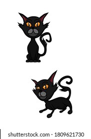 süße schwarze Katze. 2 verschiedene Posen