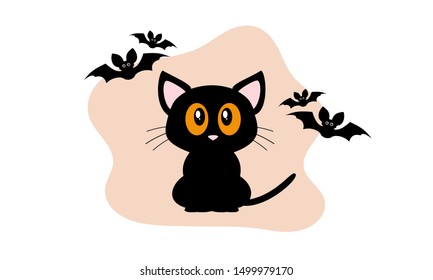 A cute black cat with bats. 