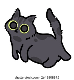 Cute black cat with big eyes cartoon illustration simple 