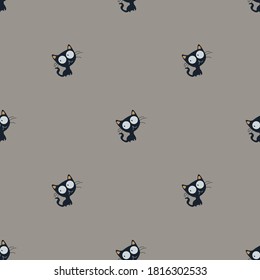 gato negro lindo con un gran vector de cabeza sin costuras. bueno para textiles para niños, tela, cuaderno, papel pintado, tarjeta.eps10.