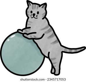 Cute black cat with blue ball, Cartoon design, Vector illustration