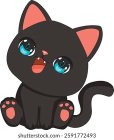 Cute Black Cat With Blue Eyes Vector