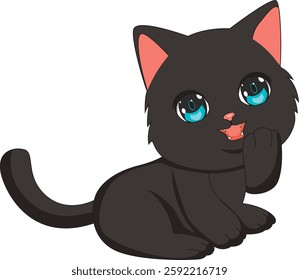 Cute Black Cat With Blue Eyes Kitty Character Vector