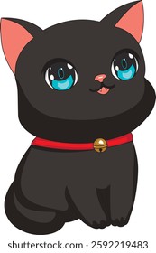 Cute Black Cat With Blue Eyes Sitting Mascot