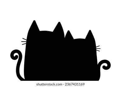 Cute black cat boy and girl couple silhouette print. Kitten hugging. Cartoon character. Funny kitty set. Happy family. Love card. Valentines day. Flat design. White background. Vector illustration
