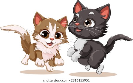 Cute Black Cat and Brown Cat in Cartoon Style illustration