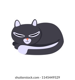 Cute black cat cartoon character sleeping vector Illustration on a white background
