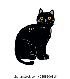 Cute Black Cat. Cartoon Style Halloween Illustration. Vector
