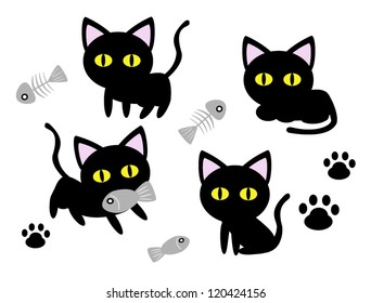 cute black cat cartoon vector