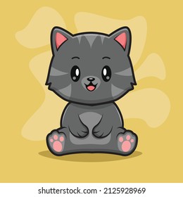 Ilustración del icono del vector de dibujos animados de gato negro. Concepto de icono de la naturaleza animal Vector Premium aislado. Estilo de dibujo plano