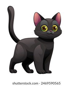 Cute black cat cartoon vector illustration isolated on white background