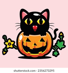 cute black cat celebrating halloween