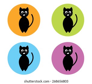 Cute Black Cat in Colorful Circle