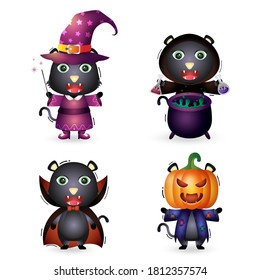 cute black cat with costume halloween character collection