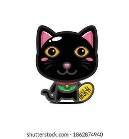 cute black cat design with gold coins