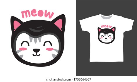 Cute black cat design vector illustration ready for print on t-shirt.