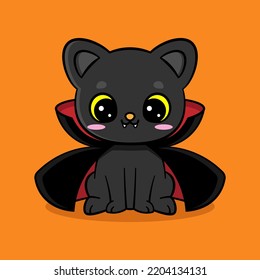 Cute BLack Cat in Dracula Style. Halloween Party. Costume Party.