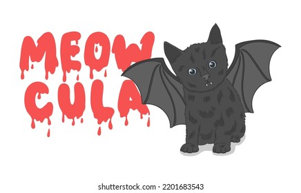 Cute Black Cat As Dracula Vector Illustration