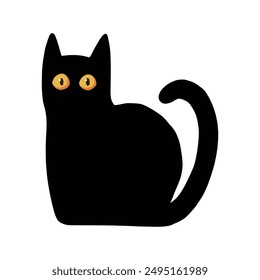 Cute black cat drawing. Black cat vector illustration