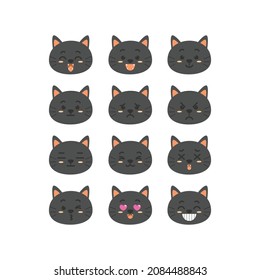 Cute black cat emoticon characters set