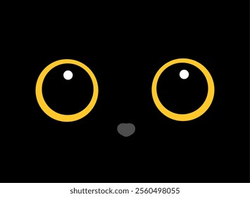 Cute black cat eyes in darkness. Vector illustration.